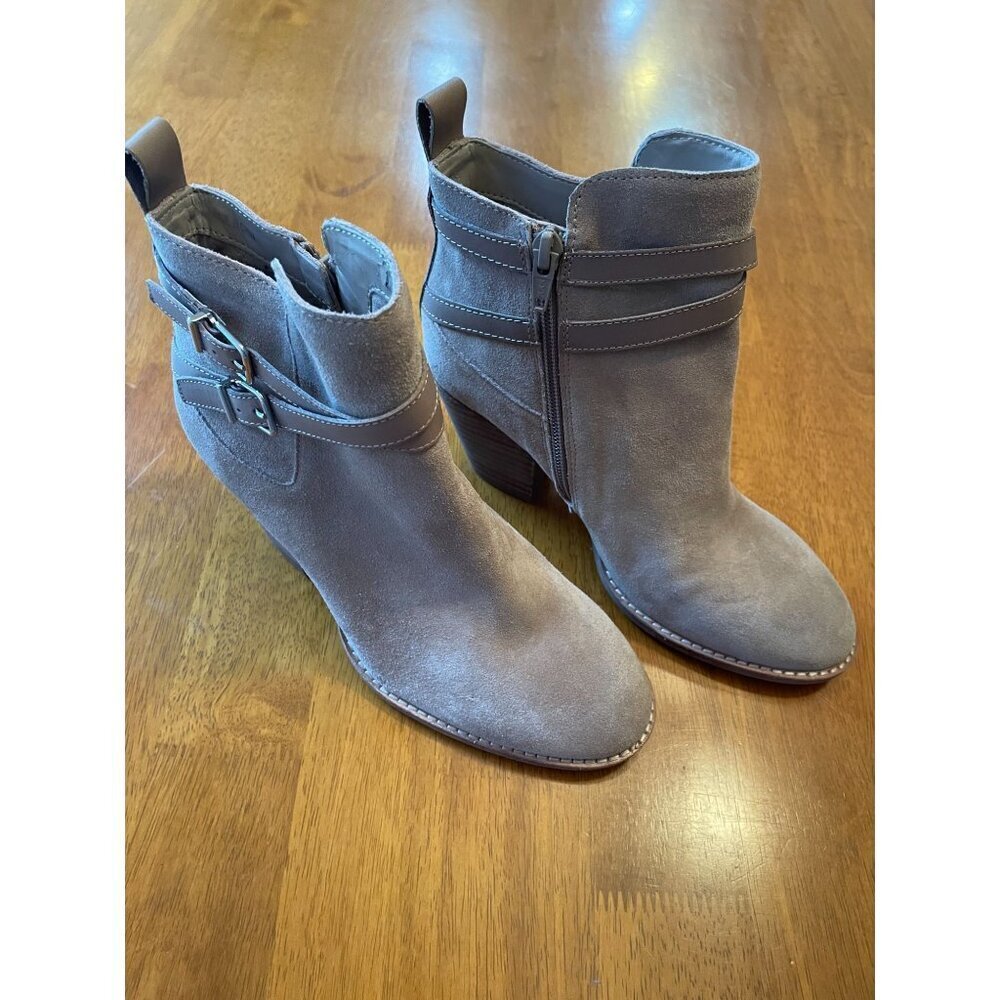 Alex Marie Women's Suede Ankle Boots With Stacked Heel Buckle Straps - Size 7.5